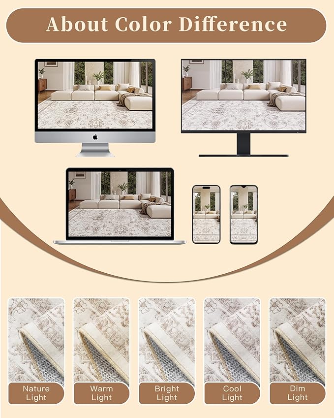 Madane Runner Rug 2x8 for Hallway, Kitchen Non-Slip Runner Rug with Rubber Backing, Vintage Soft Low Pile Throw Neutral Carpet Runner for Laundry Room Entryway Bathroom Bedroom (2 x 8, Brown/Ivory)
