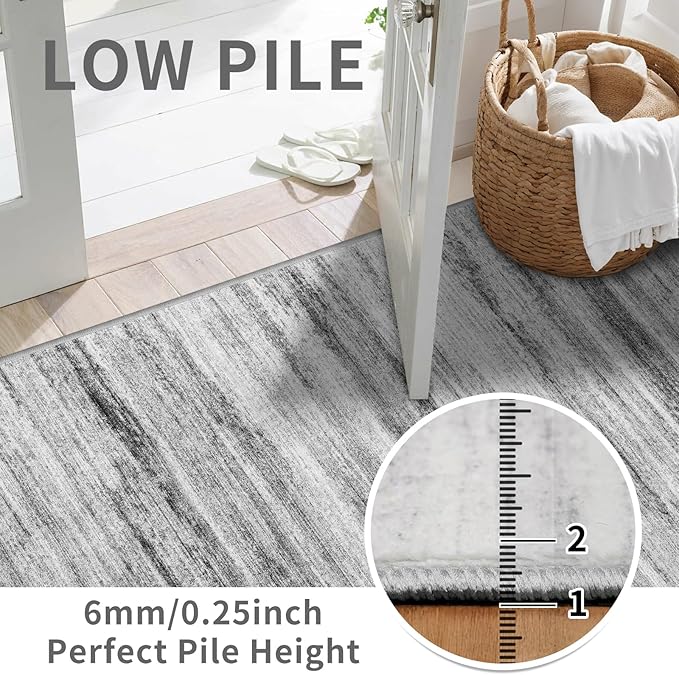 2x5 Washable Runner Rug for Family: Easy-to-Clean Runners for Hallway Entryway Bedroom - Stain and Water Resistant Rugs with Non-Slip Backing - Soft Low-Pile Carpet Grey