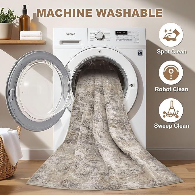 Nakagishi 6x9 Area Rugs Living Room: Washable Abstract Large Neutral Soft Rug Stain Resistant Modern Indoor Floor Non-Slip Carpet for Bedroom Nursery Kids Playroom Office Dining Room Dorm- Brown Grey
