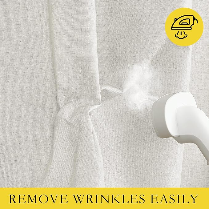 NICETOWN Linen Blackout Curtains for Kitchen, Ivory, 2 Panels, 42" Wide x 54" Long, Short Kitchen Burlap Linen 100% Blackout Drape Panels for Night Shift, Great Job for Blocking Light