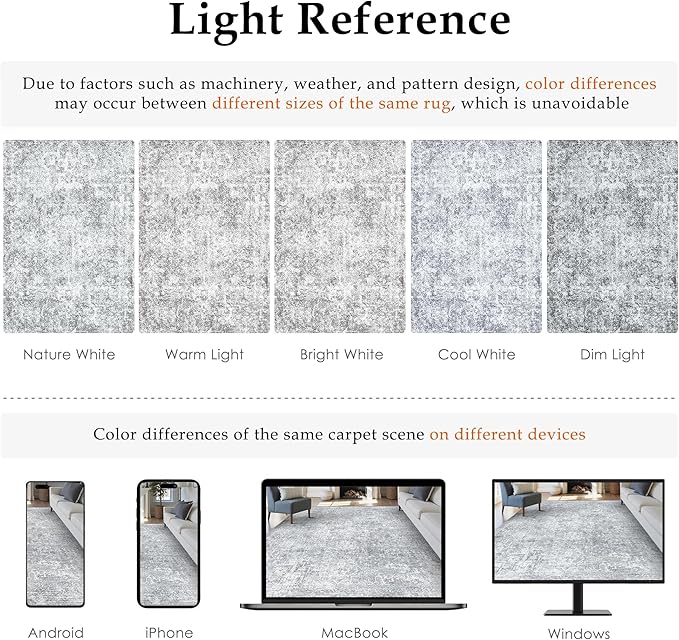 PureCozy 9x12 Area Rug Washable Vintage Living Room Carpet Large Indoor Non Slip Grey Bedroom Distressed Low Pile Retro Accent Throw Rug for Dining Room