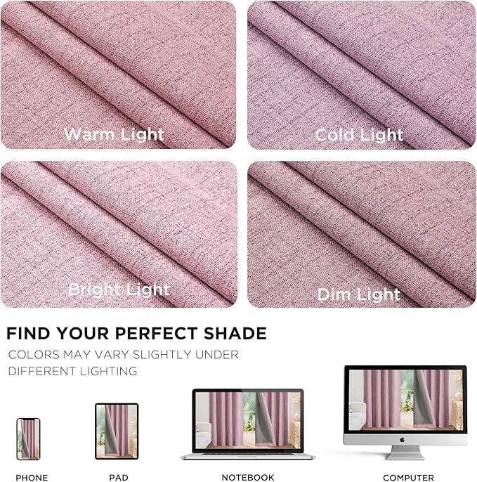 Joydeco Linen Blackout Curtains for Bedroom - 100% Light Blocking 1 Panels, Pink Drapes 100" W x 90" L, Thermal Insulated Room Darkening Curtains for Living Room, Rod Pocket & Back Tabs