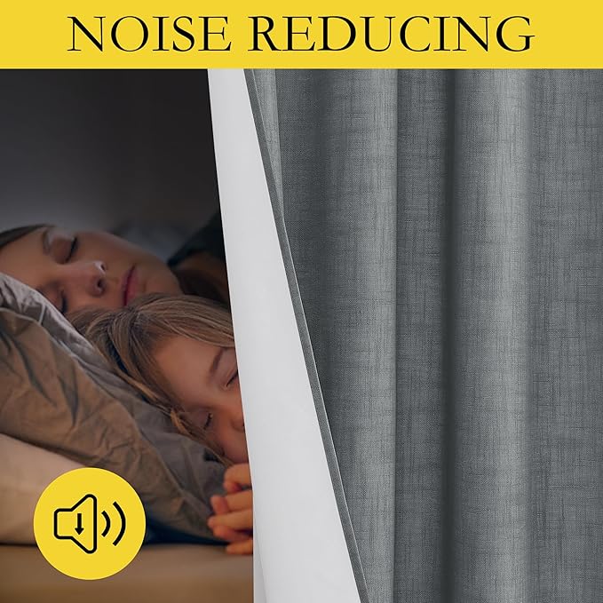 NICETOWN 100% Absolutely Blackout Linen Curtains with Thermal Insulated White Liner, Dove Grey, 62" Wide, 2 Pieces, Privacy Vertical Window Drapes for Office Laundry Living Room Windows 72 inch Long