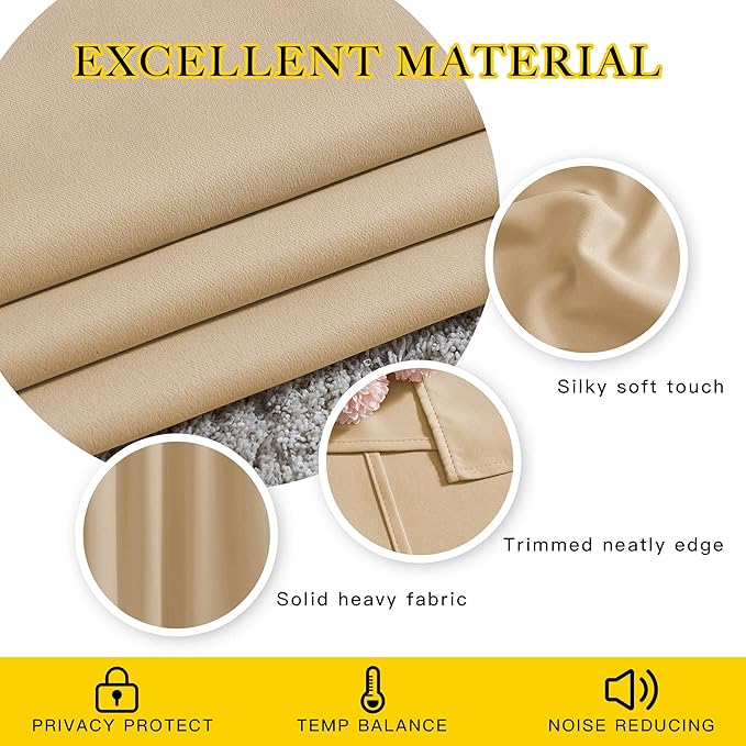 NICETOWN Blackout Draperies Curtains Panels - Window Treatment Thermal Insulated Solid Grommet Blackout Curtains/Panels/Drapes for Bedroom (Biscotti Beige, Set of 2, 46 by 90 Inch)