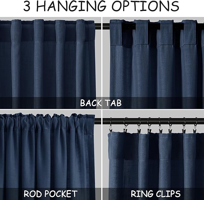 Extra Long Denim Blue Linen Curtains 120 Inch for Living Room 2 Panels Set Rod Pocket Back Tab Linen Window Drapes Semi Sheer Light Filtering Privacy High Ceiling Drapes for Farmhouse 52x120
