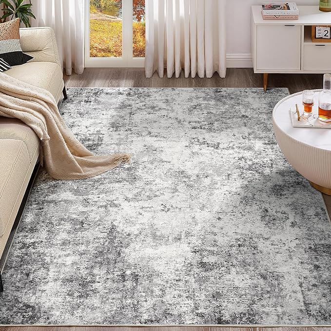 UERMEI 9x12 Area Rug Living Room Rugs - Washable Neutral Modern Abstract Soft Thin Large Rug Indoor Floor No Slip Rug Carpet for Bedroom Under Dining Table Home Office Decor - Grey