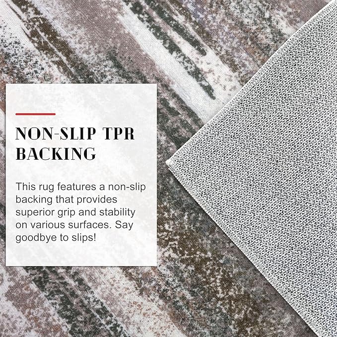 Lansny Modern Abstract 6x9 Machine Washable Living Room Rug Non-Slip Soft Bedroom Area Rug Dark Light Brown White Ultra Thin Print Faux Wool Floor Carpet Throw Rugs for Dining Room Indoor Office