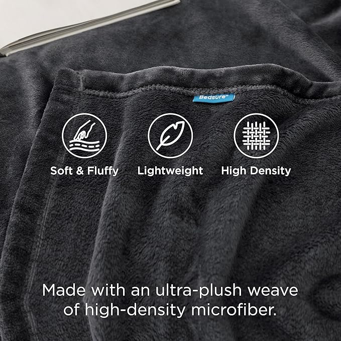 Bedsure Charcoal Fleece Blanket 50x70 Blanket - 300GSM Soft Lightweight Plush Cozy Blankets for Bed, Sofa, Couch, Travel, Camping