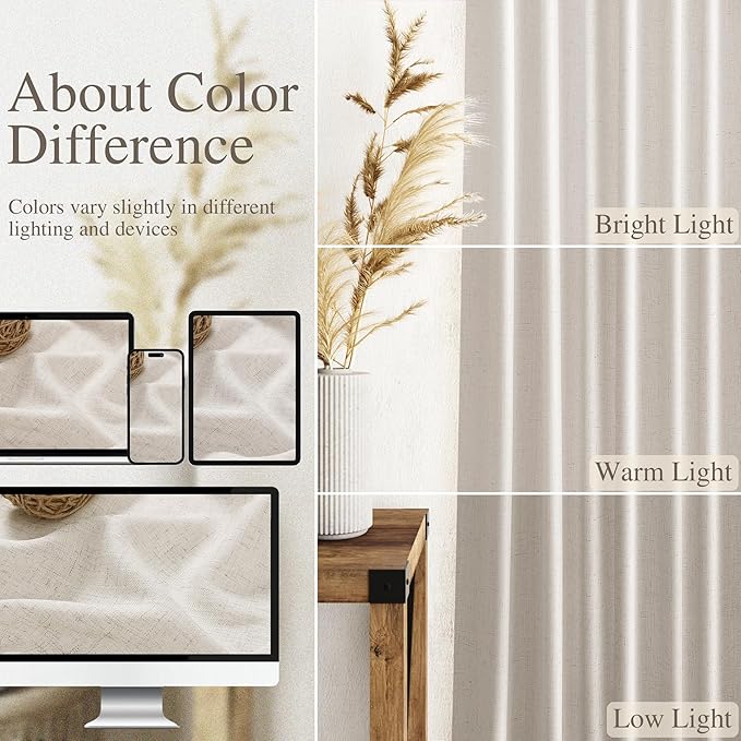 Nanspring Pearl White Linen Curtains 96 Inches Long for Living Room Coastal Decor Luxury Light Filtering Semi Sheer Curtain Back Tab Modern Farmhouse Drapes for Bedroom Office 52x96, 2 Panels