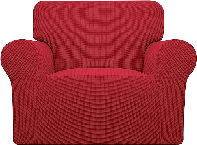 Easy-Going Stretch Oversized Chair Sofa Slipcover 1-Piece Couch Sofa Cover Furniture Protector Soft with Elastic Bottom for Kids Spandex Jacquard Fabric Small Checks Christmas Red