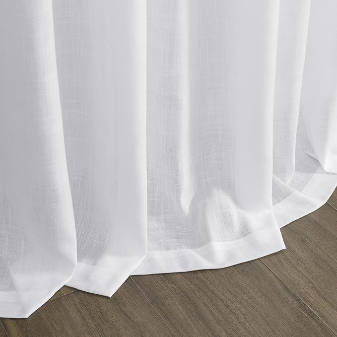 Snow White Linen Curtains 63 Inch Length for Living Room Light Filtering Semi Sheer Curtain Back Tab Luxury Neutral Coastal Modern Farmhouse Decor Drapes for Bedroom Dinner Room 52x63, 2 Panels