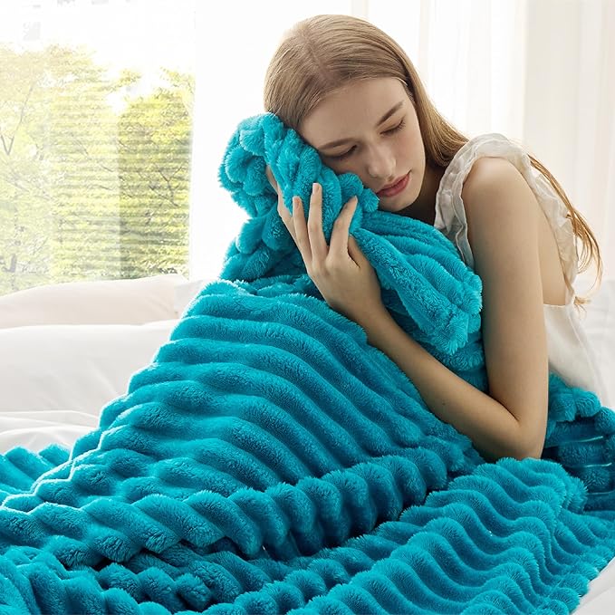 Bedsure Teal Fleece Blanket for Couch - Super Soft Cozy Twin Blankets for Women, Cute Small Throws for Girls, 60x80 Inches
