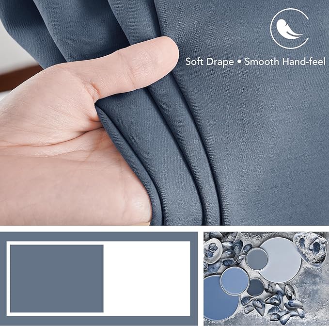 Deconovo Blackout Curtains, Thermal Insulated, W42 x L95 2 Panels, Back Tab, Machine Washable, Room-Darkening Drapes for Bedroom/Living Room Stone Blue