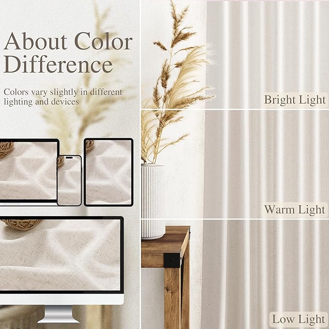 Beige Linen Curtain 96 inches Long for Living Room Back Tab Neutral Vintage Country Rustic Farmhouse Curtain Burlap Textured Canvas Cloth Look Linen Drapes 96 inch Length for Dinning Room Bedroom 8 FT
