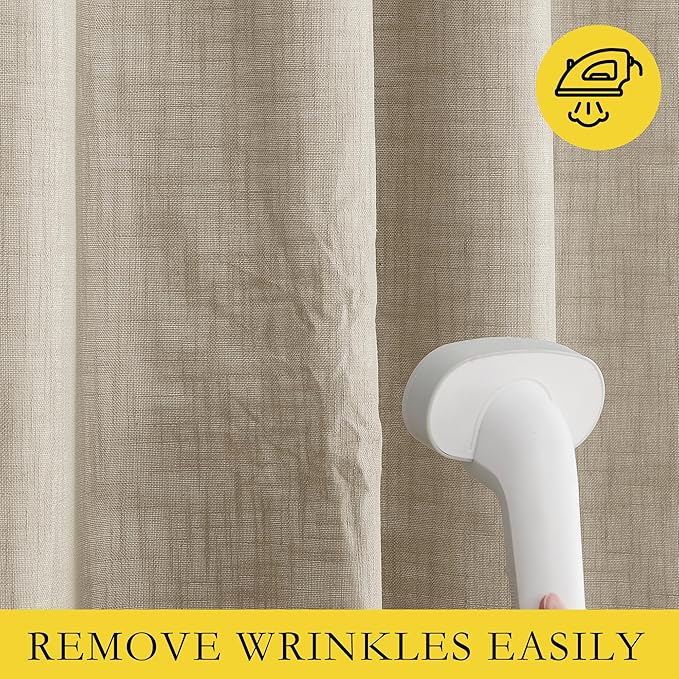 NICETOWN Taupe 100% Blackout Linen Curtains 84 inch Long Burg, Farmhouse Thick Completely Blackout Window Treatment Panels Thermal Insulated Drapes for Living Room (1 Pair, 52" Width Each Panel)
