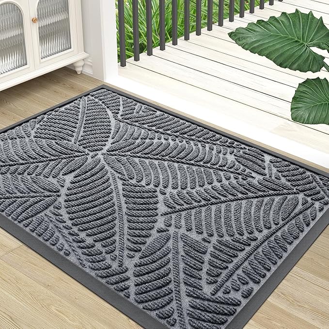 Colorxy Waterproof Doormat, Sturdy Natural Rubber Front Indoor Mat, Non Slip Low Profile Indoor Outdoor Door Mats, Stain and Fade Resistant Floor Mat, Easy Clean Patio Entrance Mat, 71''x23'', Grey