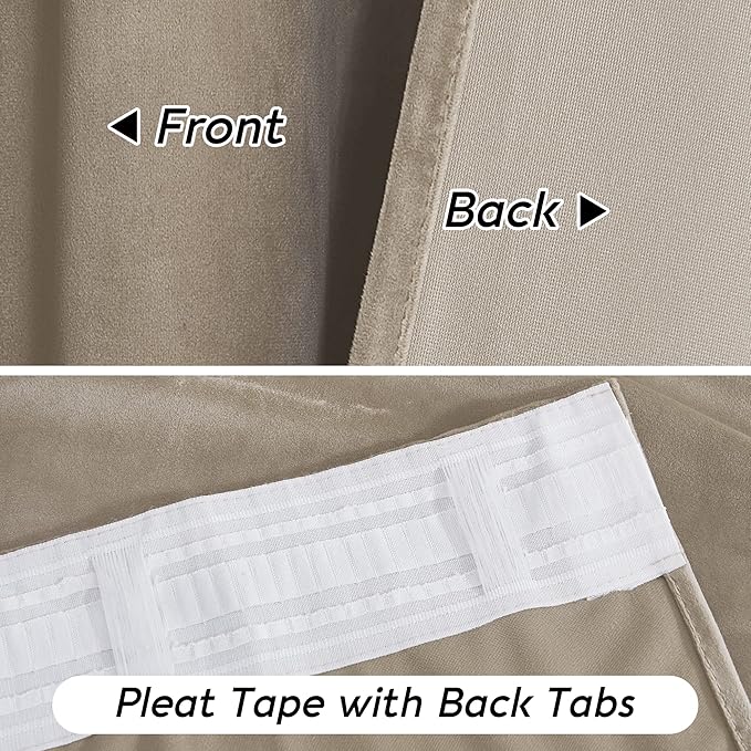 RYB HOME Camel Beige Velvet Curtains with Hook Tape, Thermal Insulated Privacy Protect Decorative Drapes for Home Theater, W 42 x L 84 inches, 2 Panels Set