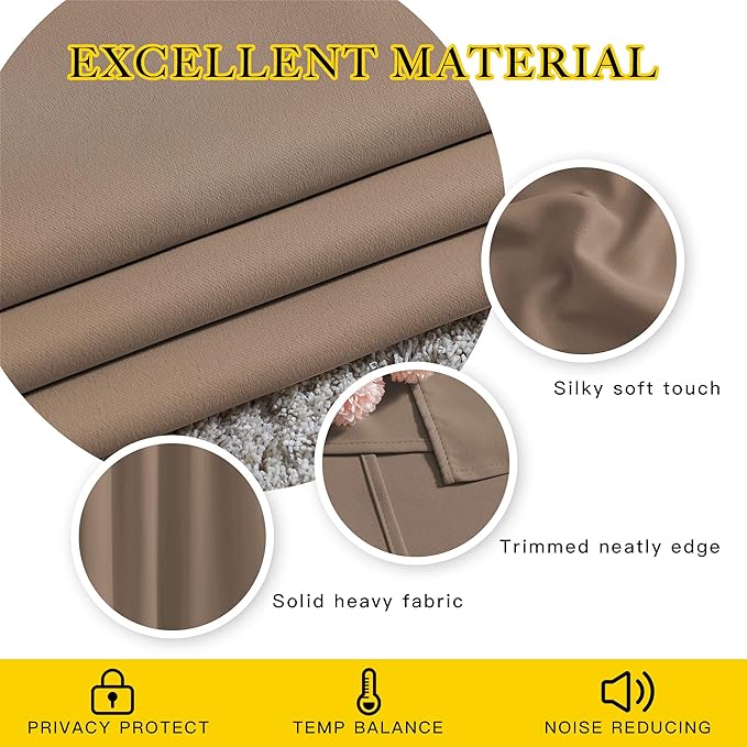 NICETOWN Blackout Kitchen Short Window Curtains 36 inch Length, Thermal Insulated Solid Grommet Window Treatments for Cafe, Cappuccino, 2 Panels, W52 x L36