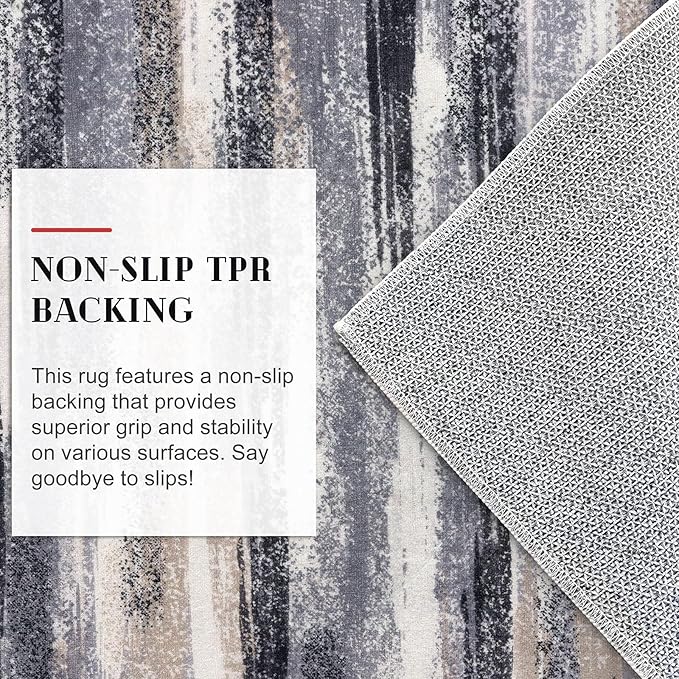 Lansny Modern Abstract Runner Rug 2.6x16, Grey Black Multi Washable Long Kitchen Runner Non-Slip Soft Hallway Rug Runner Thin Print Faux Wool Carpet for Entryway Bedroom Laundry Room Indoor Home Decor