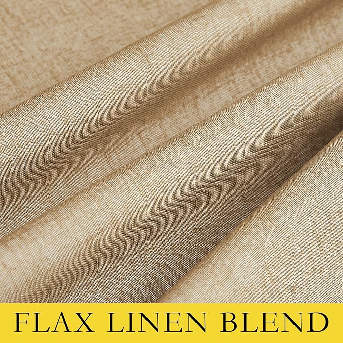 NICETOWN 100% Absolutely Blackout Linen Curtains with Thermal Insulated White Liner, Camel, 42" Wide by 54" Long, 2 Pieces, Linen Blend Window Drapes Privacy Window Treatments for Bedroom/Kids Room
