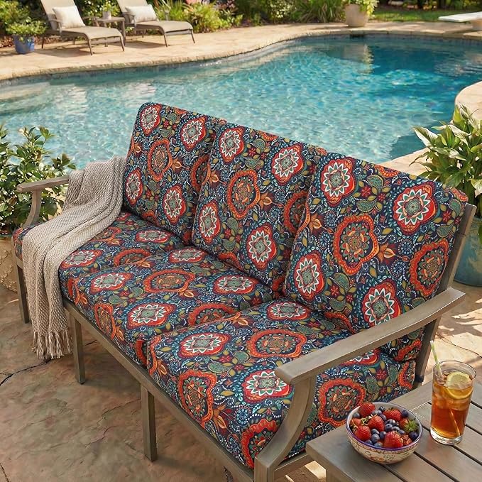 hyha Printed Couch Cushion Covers, Floral Sofa Covers Washable for Cushion Couch, Stretch Pattern Outdoor Cushion Covers for Patio Furniture with Elastic Bottom(Small, Mandala Floral)