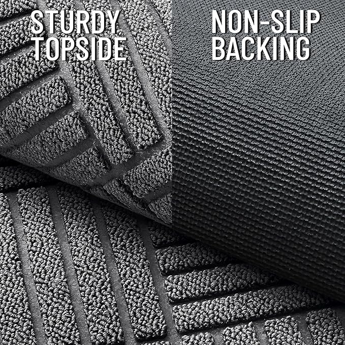 OLANLY Front Door Mat Outside Entrance 47x17, Absorbent, Heavy Duty Sturdy Natural Rubber Doormat Indoor Outdoor, Stain and Fade Resistant, Non-Slip Low Profile Floor Mat for Entryway, Grey Diamond