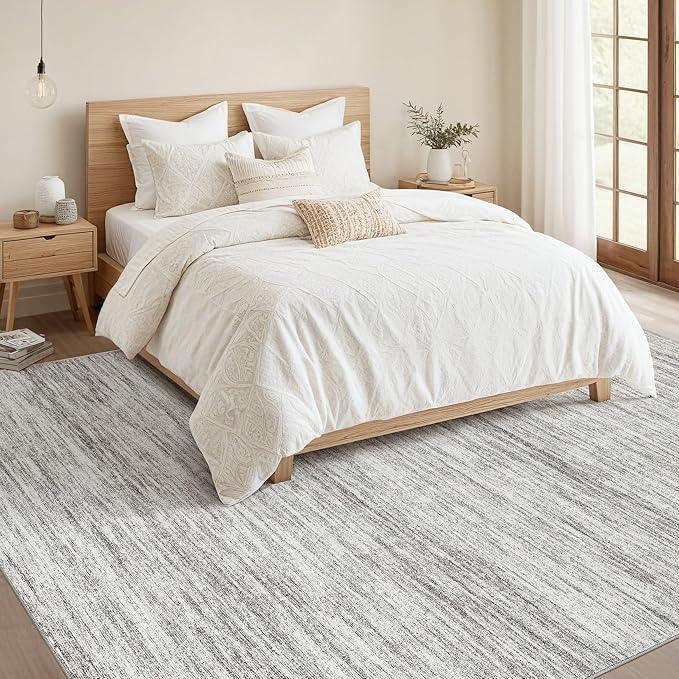 Nakagishi 8X10 Area Rugs Living Room: Washable Large Vintage Rug Neutral Non-Slip Soft Stain Resistant Indoor Carpet for Bedroom Nursery Dining Room Office Playroom - Grey-01