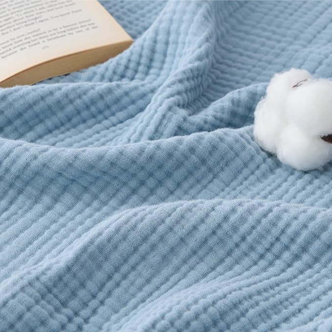 Bedsure 100% Cotton Muslin Blanket King Size for Bed - 4-Layer Breathable and Lightweight Thin Soft Summer Gauze Muslin Blanket for Adults, Blue, 108x90 Inches