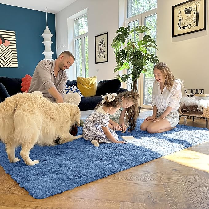 OLANLY 2x8 Machine Washable Runner Rugs for Hallway, Soft Fluffy Shaggy Bedside Rugs for Bedroom, Living Room, Indoor Floor Carpet for Kids Girls and Boys, Home Decor Aesthetic, Blue