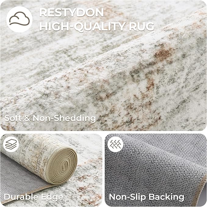 Rug Runners for Hallways Non Slip - 2x8 Runner Rug for Bedroom, Washable Runner with Rubber Backing, Soft Low-Pile Carpet for Kitchen, Laundry, Bathroom (2'x8', Grey/Rust)