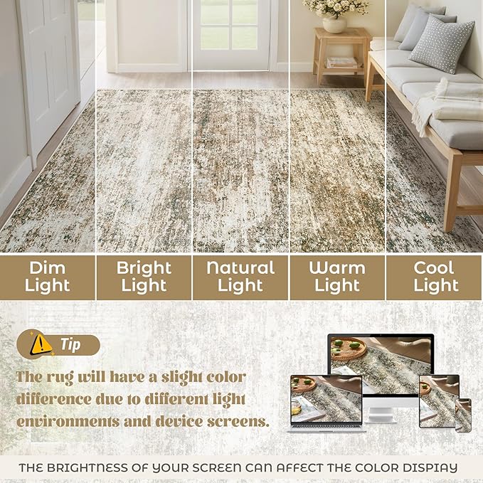 XLUEZ 9x12 Area Rug for Living Room, Washable Modern Abstract Large Area Rug Neutral Soft Non Slip Kids Rug Stain Resistant Indoor Carpet for Bedroom Dining Room Playroom Office(Brown, 9'x12')