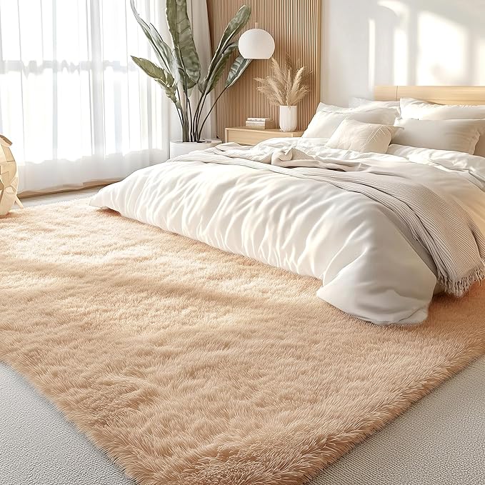 OLANLY 6x6 Area Rugs for Living Room Bedroom, Machine Washable Soft Fluffy Shaggy Bedside Rug, Indoor Floor Carpet for Kids Girls and Boys, Dorms, Nursery Rooms, Home Decor Aesthetic, Beige