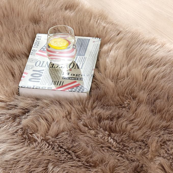 ORINOVA Faux Sheepskin Beige 3x5 Fluffy Fur Washable Area Rugs for Bedroom Shaggy Carpet for Living Room Nursery Rug Cute Home Décor