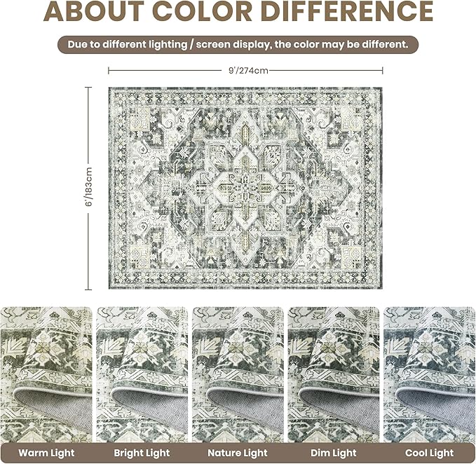 zesthome Area Rugs 6x9, Large Rugs for Living Room, Stain Resistant Washable Rug, Rugs for Bedroom with Non Slip Backing, Ultra-Thin Vintage 6x9 Area Rug