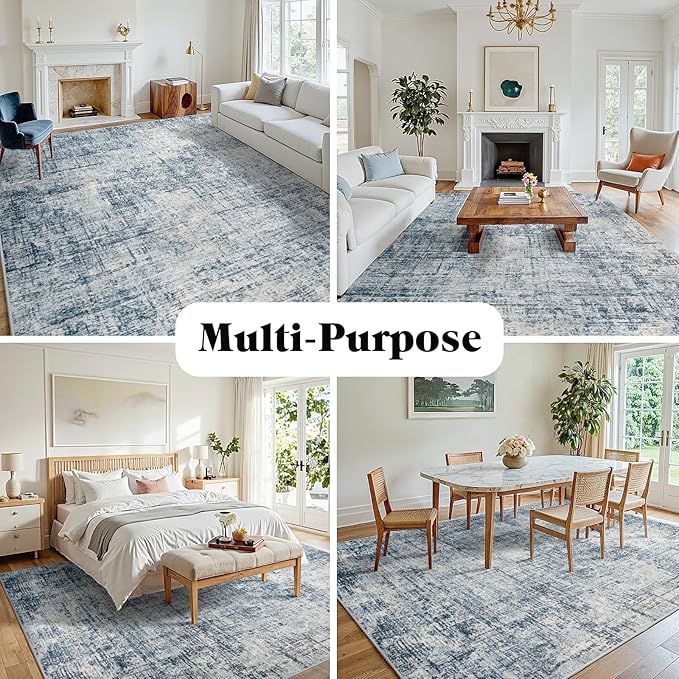 6x9 Area Rugs for Living Room Washable Rug: Anti-Skid Abstract Modern Living Room Rug Soft Thin Carpets Indoor Floor Non-Shedding Carpet for Bedroom Dining Farmhouse Nursery Home Office Blue Gold