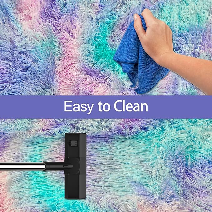 Tie-Dye Purple Rainbow Fluffy Rug for Bedroom 4x6ft Soft Shag Area Rug Mat Bedside Throw Rug for Living Room Kids Room Boys Teens Nursery Baby Dorm Office Home Decor Carpets