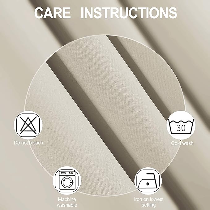 LEMOMO Light Beige Thermal Blackout Curtains/42 x 95 Inch/Set of 2 Panels Room Darkening Curtains for Bedroom