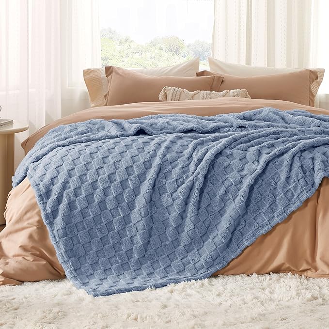 Bedsure GentleSoft Blankets Queen Size for Bed - Super Soft Cozy Blanket for Kids Girls, Large Fuzzy Fleece Throw for Bedroom Decor, Ashley Blue, 90x90 Inches