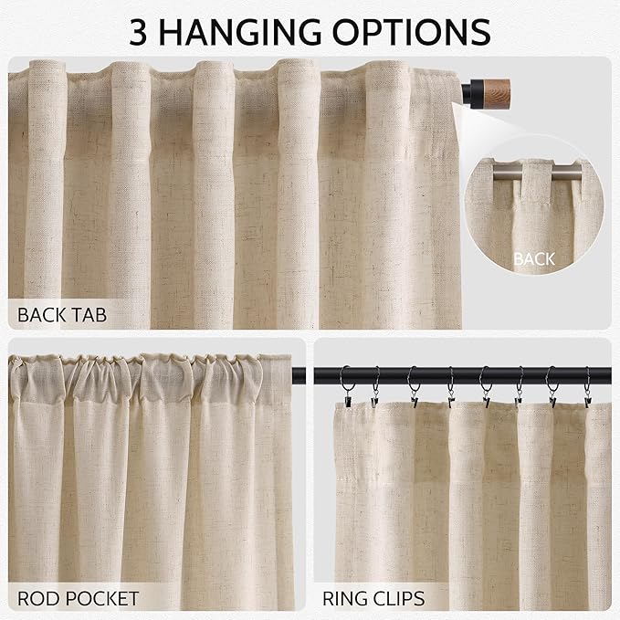 Nanspring Grey Flax Linen Curtains 84 Inch Length 2 Panels Set for Living Room Luxury Light Filtering Mordern Boho Curtain Back Tab and Rod Pocket Privacy Sheer Drapes for Bedroom Office 52x84