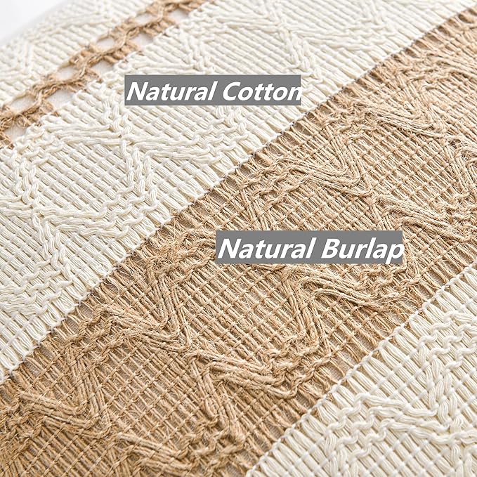 Fancy Homi Set of 1 Boho Neutral Decorative Throw Pillow Cover 20x20 Inch for Couch Bed Sofa, Aesthetic Modern Organic Farmhouse Home Decor, Soft Cotton Cute Accent Macrame Woven Tan Cushion Case