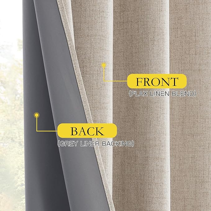 NICETOWN Oatmeal Vintage Open Linen Weave Flax Thermal Curtains, 100% Blackout Curtains 84" Long for Dining Room, Soundproof Window Treatment Drapes for Dining Room, 62" Wide Per Panel, Set of 2
