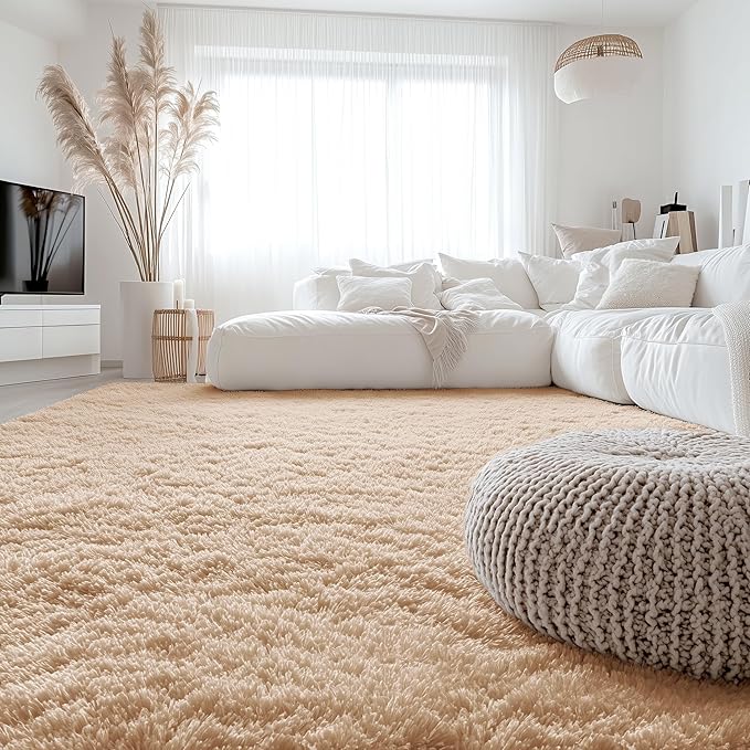 OLANLY 9x10 Machine Washable Large Area Rugs for Living Room, Bedroom, Soft Fluffy Shaggy Bedside Rug, Indoor Floor Carpet for Kids Girls and Boys, Dorms, Nursery, Home Decor Aesthetic, Beige