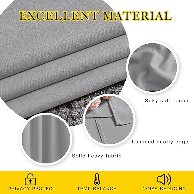 NICETOWN Room Darkening Silver Grey Curtains for Living Room - Solid Thermal Insulated Sound Reducing Grommet Curtains Drapes for Bedroom/Patio (2 Panels, W66 x L84)