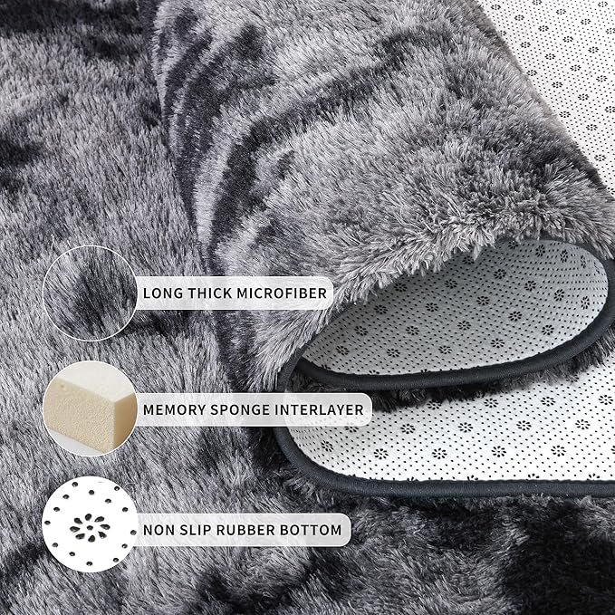 Tepook Soft Fluffy Area Rug for Bedroom, Modern Shaggy Rugs for Living Room, 3x5 Fuzzy Rug for Kids Boys Girls Room, Plush Indoor Nursery Home Decor Rug with Non-Slip Bottom, Tie-dye Dark Grey