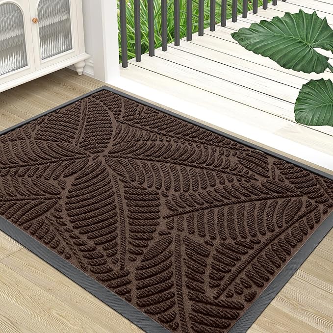 Colorxy Waterproof Doormat, Sturdy Natural Rubber Front Door Mats, Non Slip Low Profile Indoor Outdoor Entrance Mat, Stain Resistant Easy Clean Floor Mat for Patio or Entryway, 48''x32'', Dark Brown