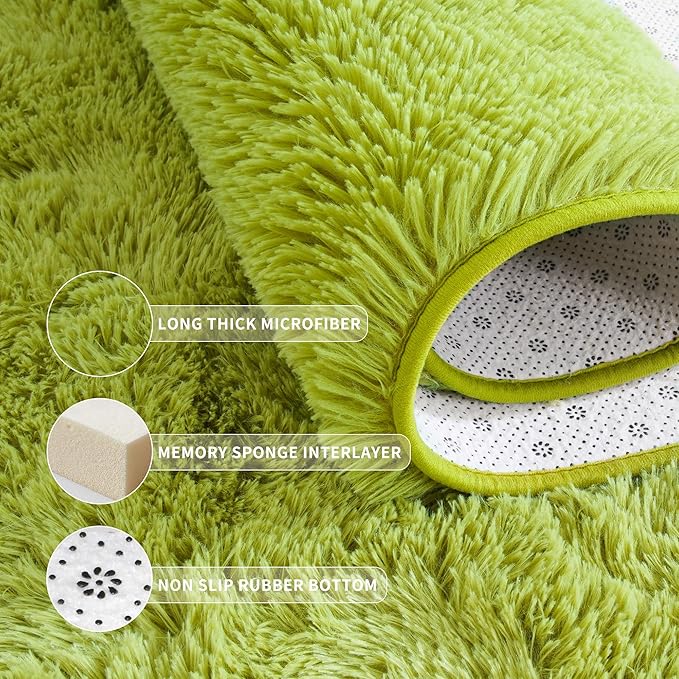 Tepook Super Soft Fluffy Rug for Bedroom, Modern Shaggy Fuzzy Kids Rugs for Living Room, Plush Indoor Nursery Home Decor Dorm Carpet with Non-Slip Bottom, Grass Green, 5 X 8 Feet