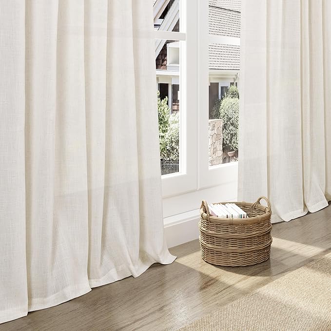 Modern Linen Curtains for Living Room 102 Inches Long Light Filtering Semi Sheer Curtain Back Tab Neutral Luxury Modern Farmhouse Decor Floor to Ceiling High Window for Bedroom 52x102, 2 Panels