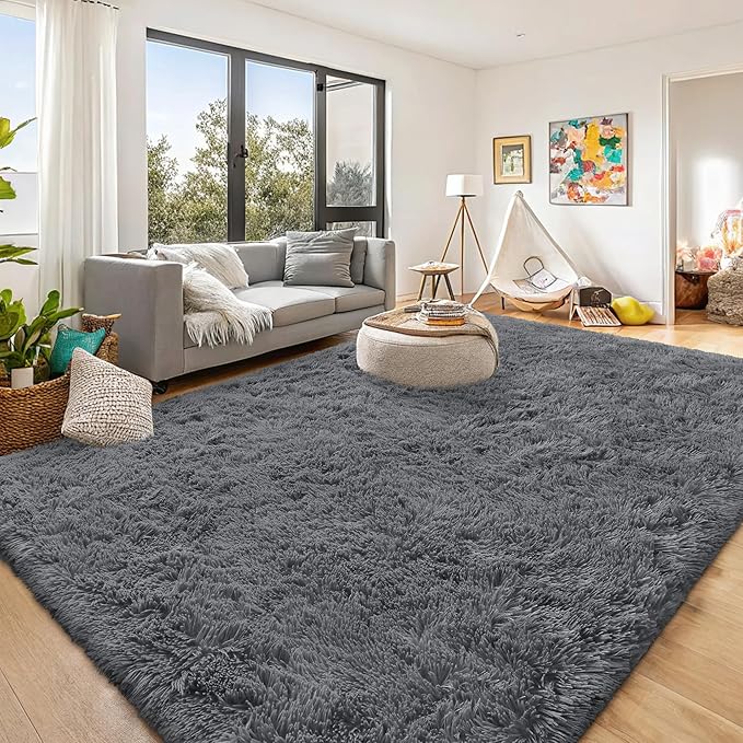 OLANLY 10x12 Machine Washable Large Area Rugs for Living Room, Bedroom, Soft Fluffy Shaggy Bedside Rug, Indoor Floor Carpet for Kids Girls and Boys, Dorms, Nursery, Home Decor Aesthetic, Grey