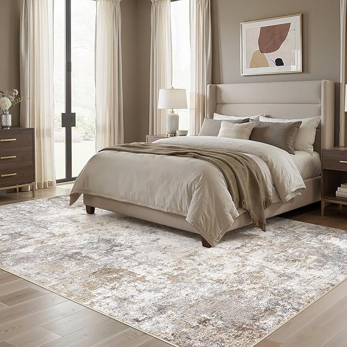 UERMEI 6x9 Area Rug Living Room Rugs - Washable Neutral Modern Abstract Soft Thin Large Rug Indoor Floor No Slip Rug Carpet for Bedroom Under Dining Table Home Office Decor - Brown Grey