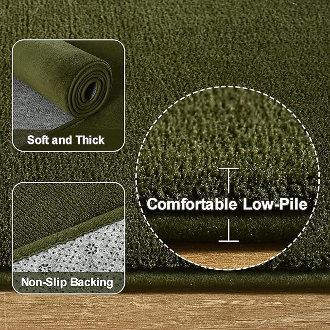 Amearea Modern Soft Hallway Runner Rug, 2x6 Fluffy Bedroom Bedside Rugs, Washable Long Runner Rugs for Hallway, Non Slip Memory Foam Rug Carpet for Entrance Kitchen Living Room Decor, Olive Green